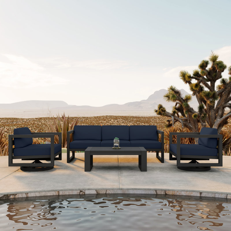 Rugiatu 4 Piece Sofa Set With Swivel, Slate, Spectrum Indigo Sunbrella®