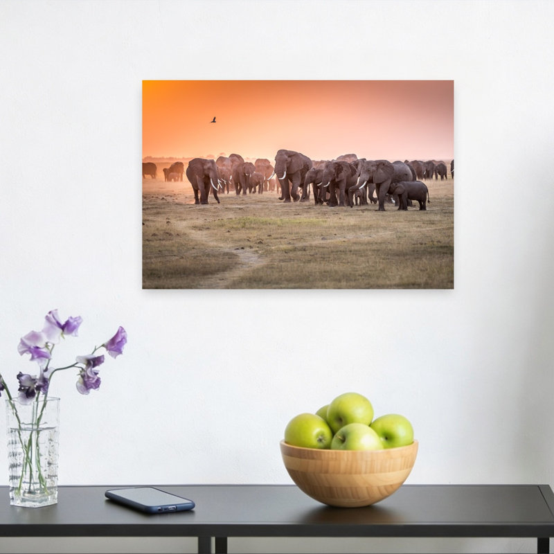 African Elephant Sunset Serene Tranquil Abstract Elephant Landscape Nature Wall Art Print, 30.48cm H x 45.72cm W