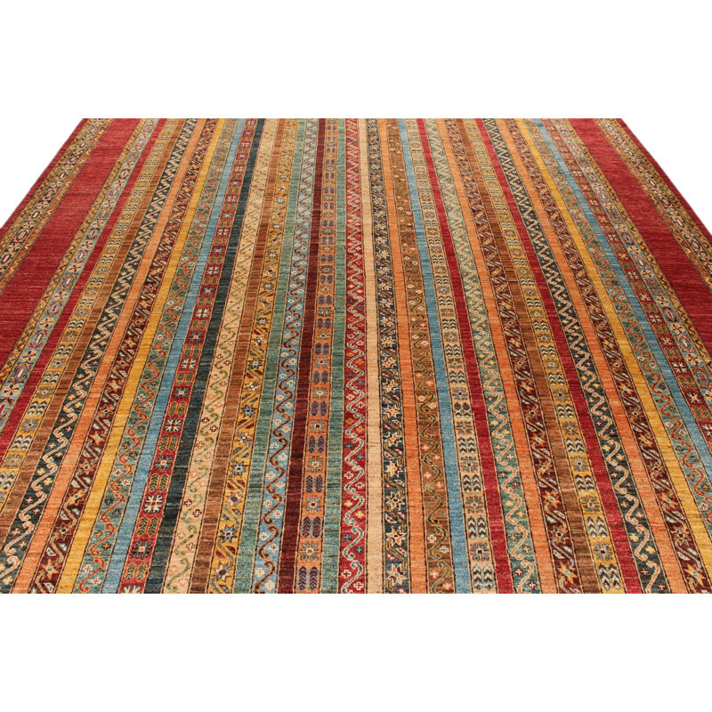 Tapis tribal turc 9 x 12 multicolore et rouge