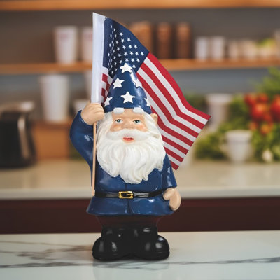 8"H Gnome with US Flag Figurine
