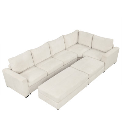 Roomfitters 121.3" Sectional Couch Sofa Bed, Modular Sofa with Two Movable Ottomans, Gray