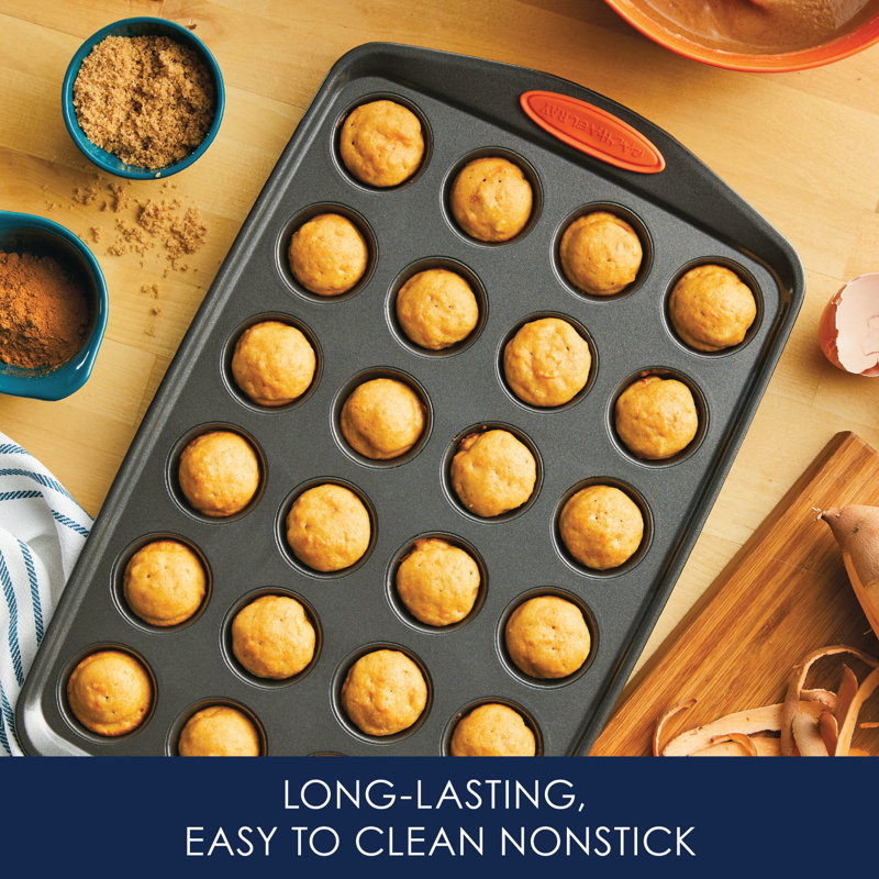 24-Cup Non-Stick Carbon Steel Mini Muffin Pan with Orange Handles