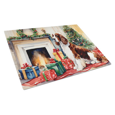 Grande planche à découper en verre Welsh Springer Spaniel Cozy Christmas