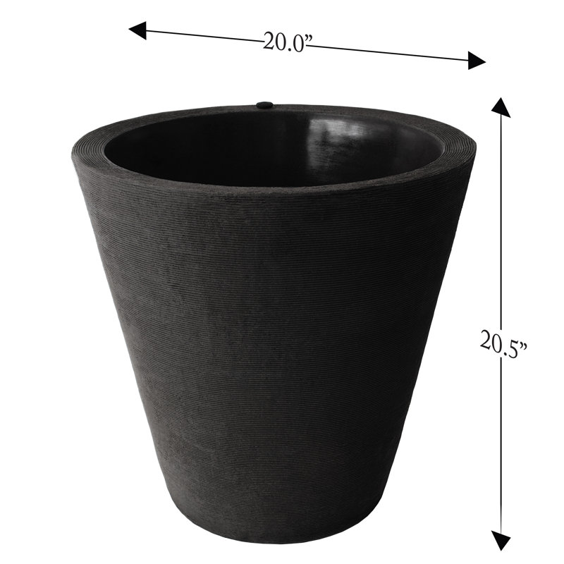 Strafford Self Watering Ribbed Pot Planter, 20" H x 20" W x 20" D, Black