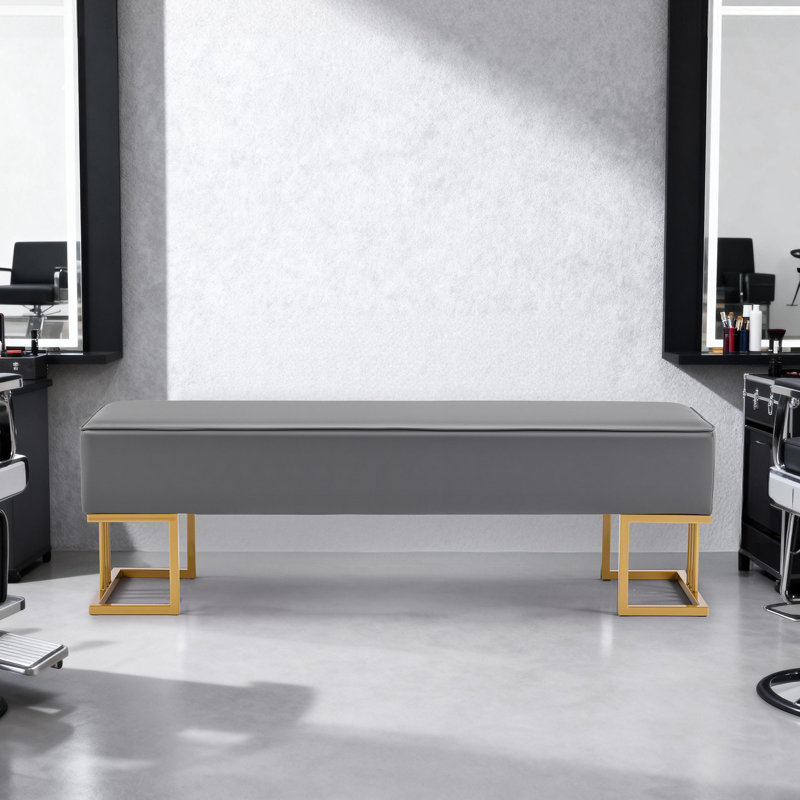 Banc de réception gris en simili cuir pour salle d'attente 55,1 po, Doré, Gris