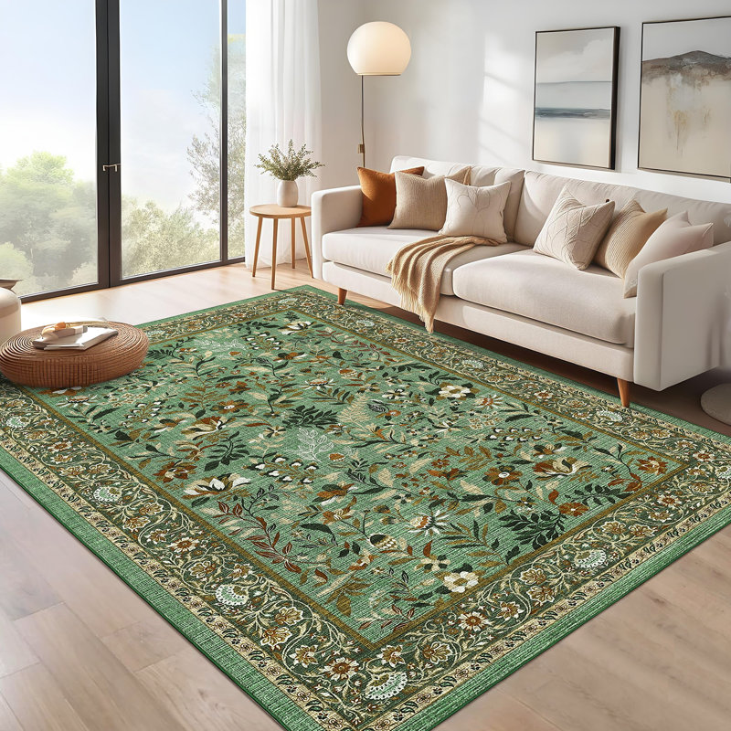 Tapis lavable à la machine Botanical Flora, Rectangle 6 pi x 9 pi