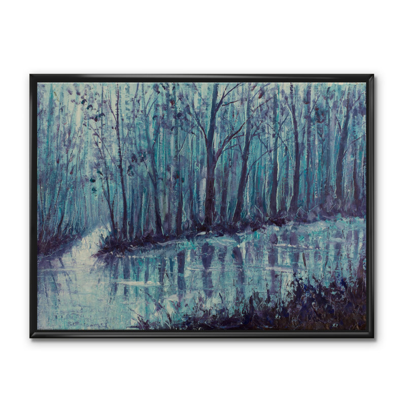 «River Creek in Mystical Forest», reproduction d'art sur toile, H 36 po x l 46 po x 1,5 po, Toile avec cadre noir