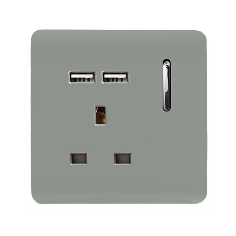 Trendi Switch 1 Gang USB 2100mA Plug Socket, Silver