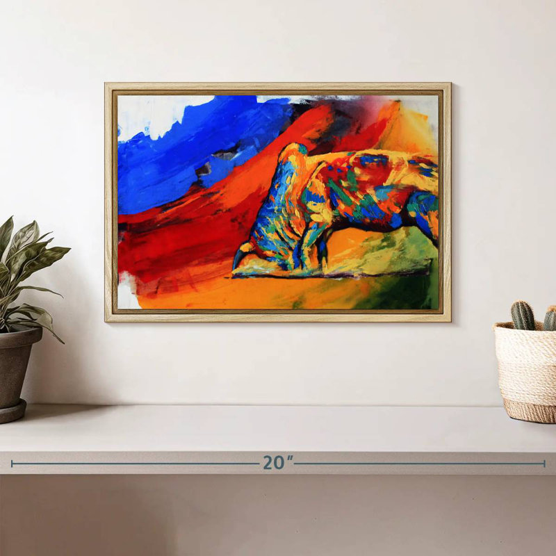Taureau coloré, Cadre flottant en bois naturel, 13 po x 9 po