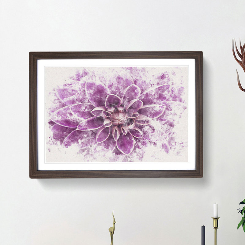 Pink Dahlia Flower - Picture Frame Painting Print, 33cm H x 45cm W x 2cm D, Walnut Framed