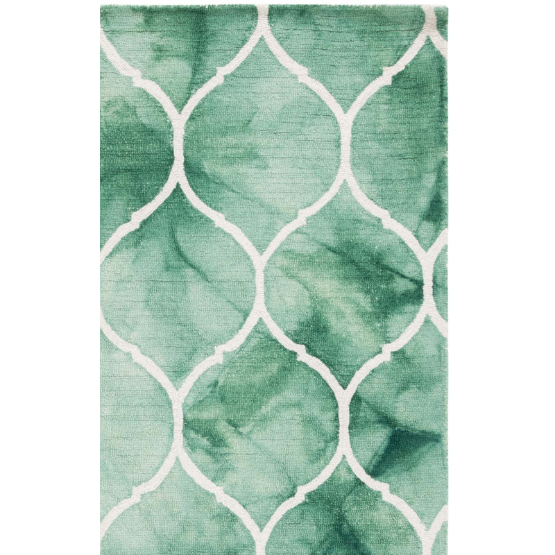 Coleman Hand Tufted Wool/Cotton Geometric Rug in Green/Ivory, Runner 2'3" x 8'