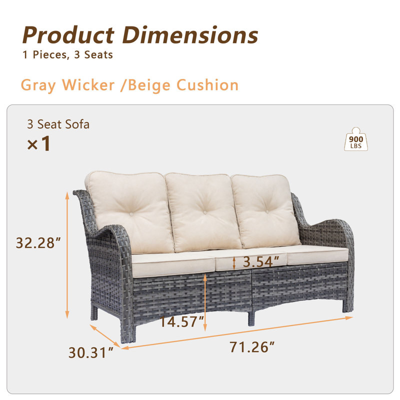 Seun 71.26'' Wide Patio Sofa with Cushions, Beige