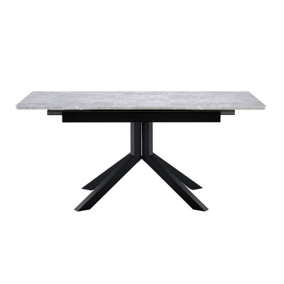 Modern Rectangular Dining Table With Light Gray Painted MDF Top And Sturdy Geometric Metal Legs, Contemporary Kitchen Table For Dining Room, Office Or Small Spaces (Light Gray Marble, 1 Table)