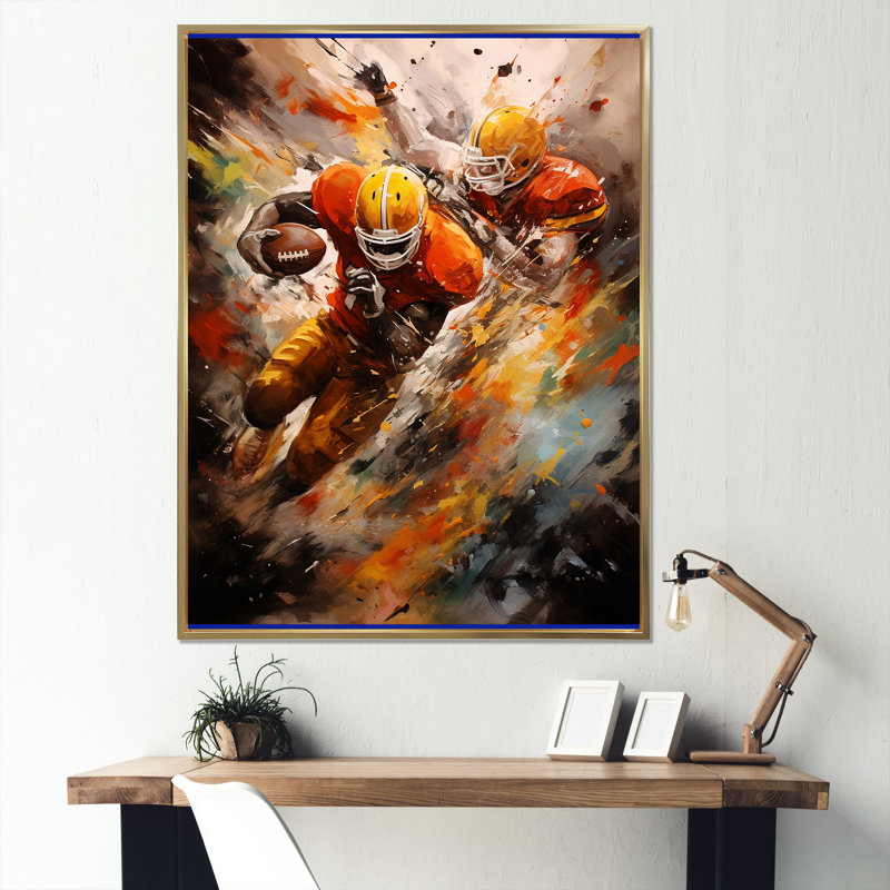 Orange Football Energy Burst II - imprimé, H 40 po x l 30 po x P 1,5 po, Cadre flottant doré