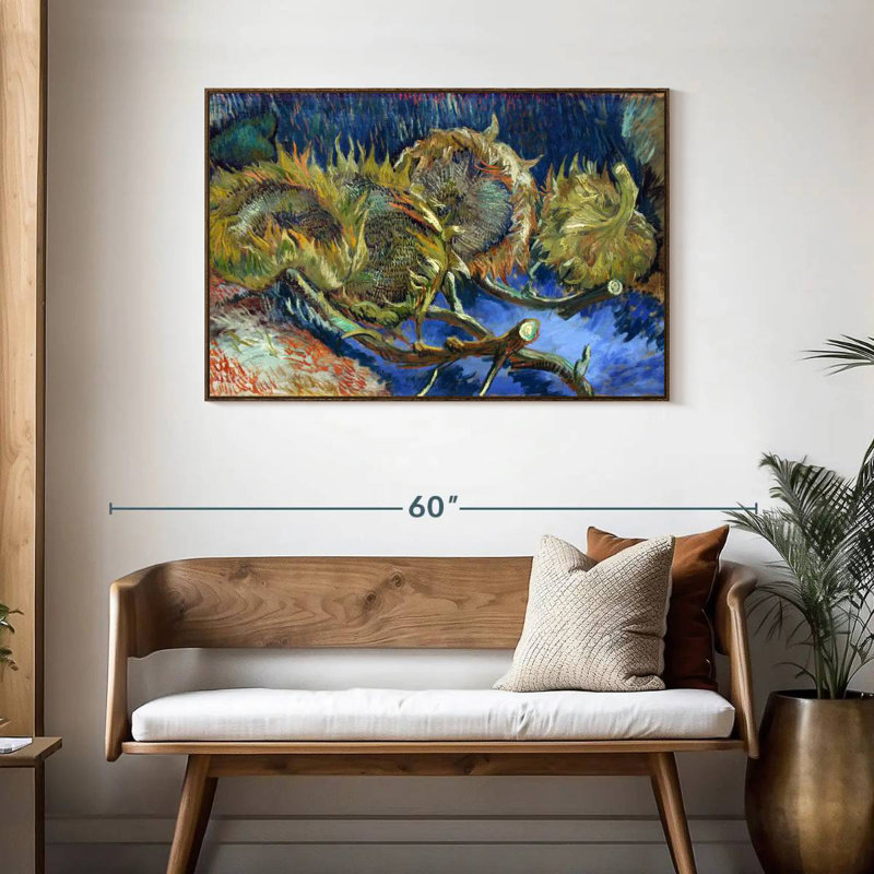 Quatre tournesols passés à la graine, Cadre flottant en noyer, 43 po x 29 po
