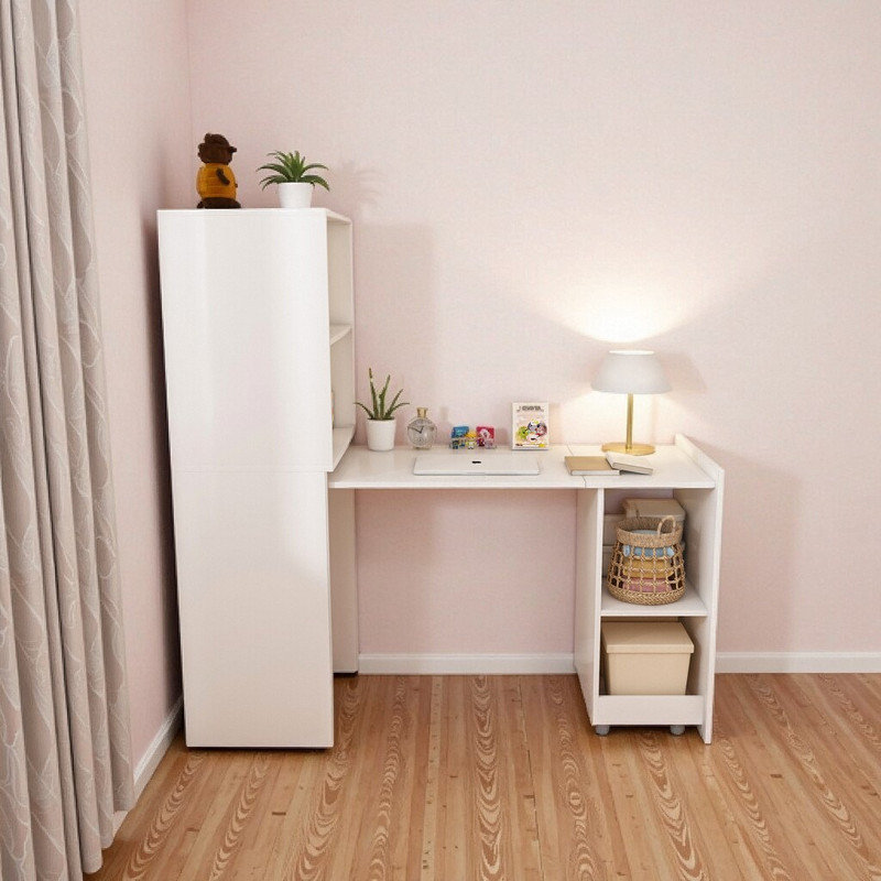 Bureau d'ordinateur extensible avec bureau magnétique et verrouillage magnétique, Blanc