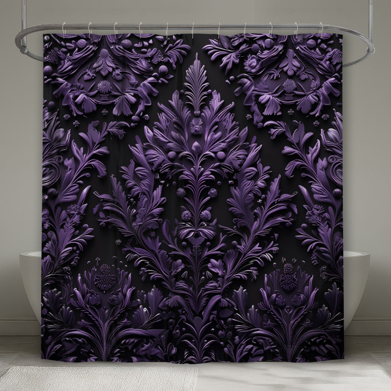 Rideaux de douche mauve à motif floral extra long, 70in W x 93in H