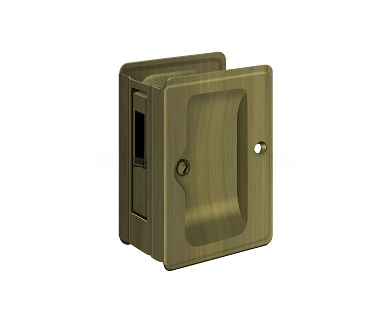 Deltana SDAR325U26 HD Pocket Lock, Adjustable, 3-1/4" x 2-1/4" Sliding Door Receiver in Polished Chrome, Antique Brass