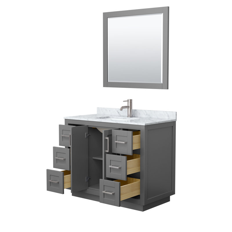 Miranda 42" Freestanding Single Bathroom Vanity with Marble Top with 34" Mirror, Dark Gray, Brushed Nickel