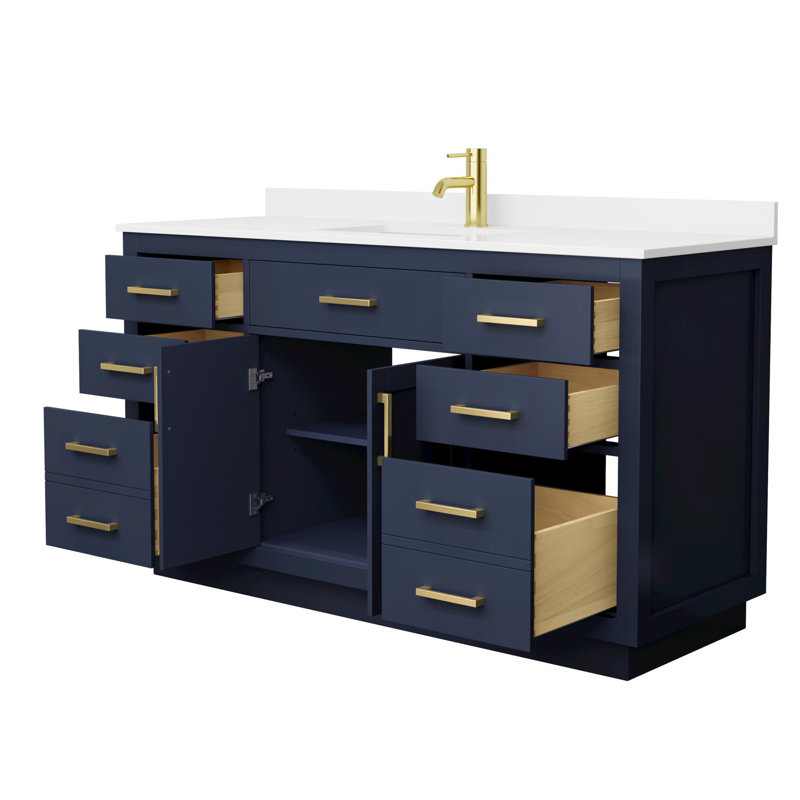 Beckett TK 60'' Bathroom Vanity with Quartz Top, Brushed Gold, Single, Blue