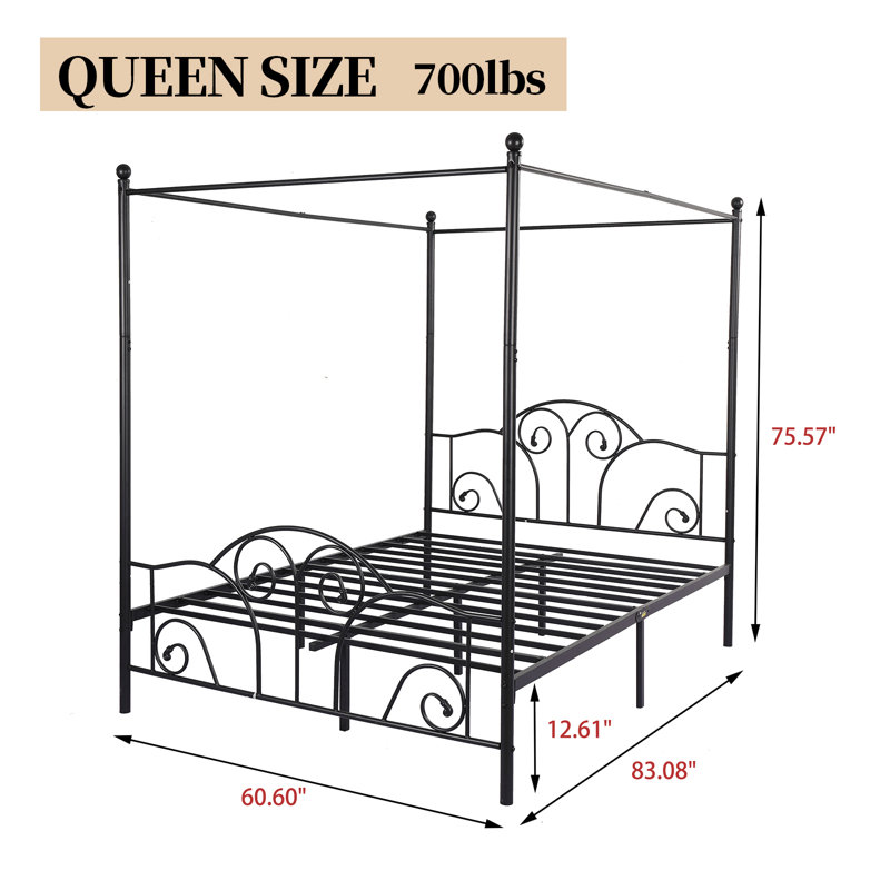 Canopy Metal Bed Frame, Black, Queen