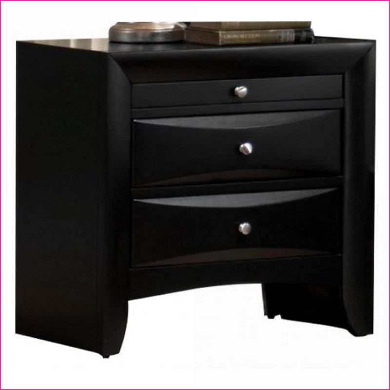 Table de chevet contemporaine à 2 tiroirs avec plateau à bijoux - Bois massif noir, Noir