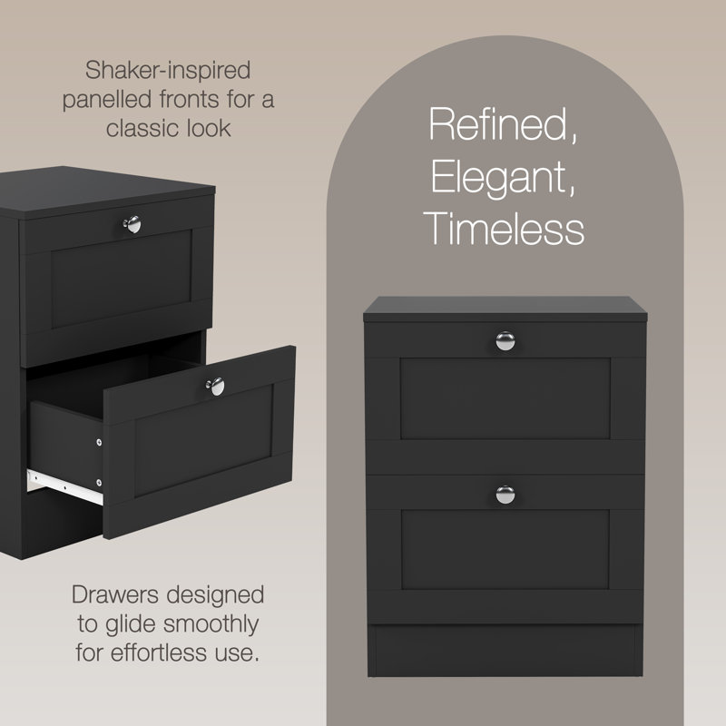Tasneem 2 Drawer Set Of 2 Bedside Tables Compact Nightstand Storage Cabinet Modern Bedroom Side Table, Black