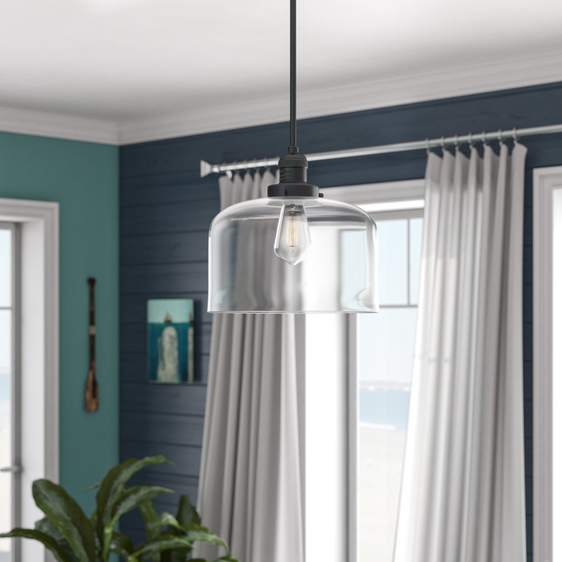 Luminaire suspendu en forme de dôme à 1 lumière Celaya, Transparent, Laiton antique noir, H 10 po x l 8 po x P 8 po