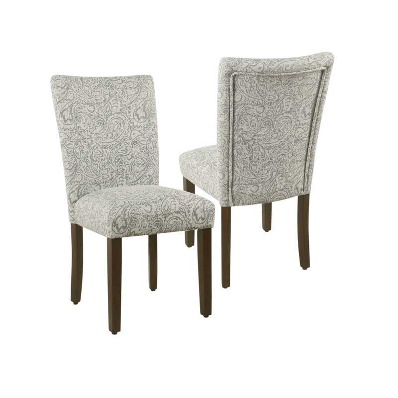 Neena Upholstered Parsons Dining Chairs, Gray Paisley Floral/Dark Walnut