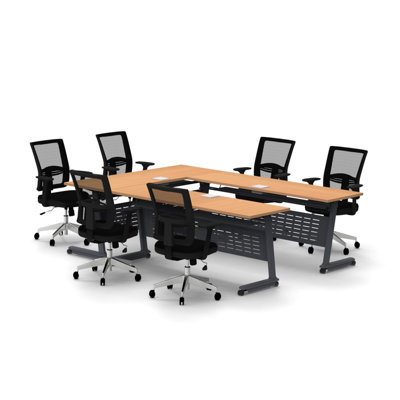 Rectangle 6 Person Flip Top 72'' L Modular Training Table and Chair Set with Casters and Modesty Panel and Cable Management