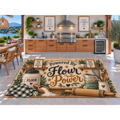 Tapis d'extérieur 152 x 213 cm (5 pi x 7 pi) avec rouleau à pâtisserie, tasses à mesurer et fouet inclus. Tapis épais, imperméable, en PVC bouclé, séchage rapide, idéal pour l'intérieur et l'extérieur (cuisine, porche, terrasse, entrée).