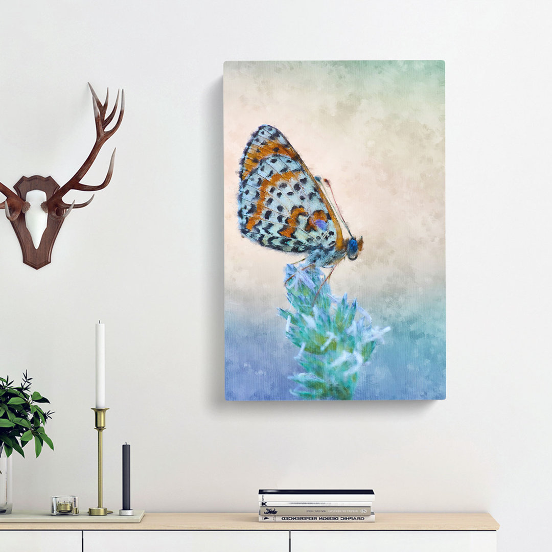 Butterfly Perched Upon A Flower - Wrapped Canvas
