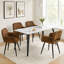 5-Piece 63" Marble White Dining Set with 4 Beige Fabric Armchairs & Black Metal Legs-133283177