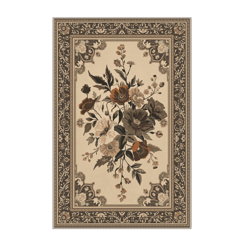 Tapis oriental traditionnel beige et brun lavable à la machine Pauleth, 6 X 9