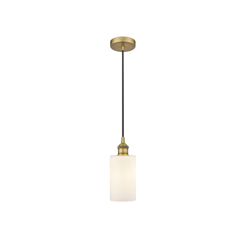 Luminaire suspendu cylindrique à 1 lumière Ervine, Blanc mat, Laiton brossé