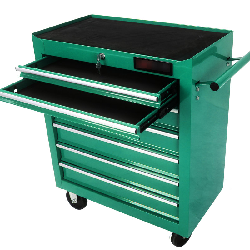 Chariot à outils verrouillable à 7 tiroirs avec roues, glissière à roulement de capacité de 15 kg, cadre en acier laminé à froid, thermolaqué, atelier de 4 po à 2 freins, capacité de glissement, caractéristique importante,