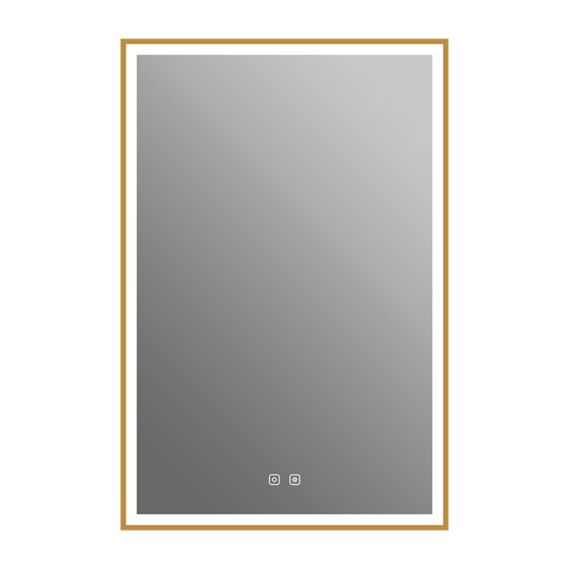 Eden 24" x 36" Rectangular LED Wall Mounted Mirror with Aluminum Frame, Defogger, Adjustable Temperature & Brightness - Brushed Gold
