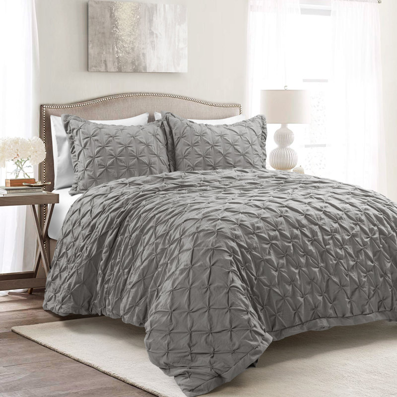 Ensemble de housse de couette en microfibre 3 pièces Ravello, Housse de couette pour grand lit + 2 taies décora, Gris