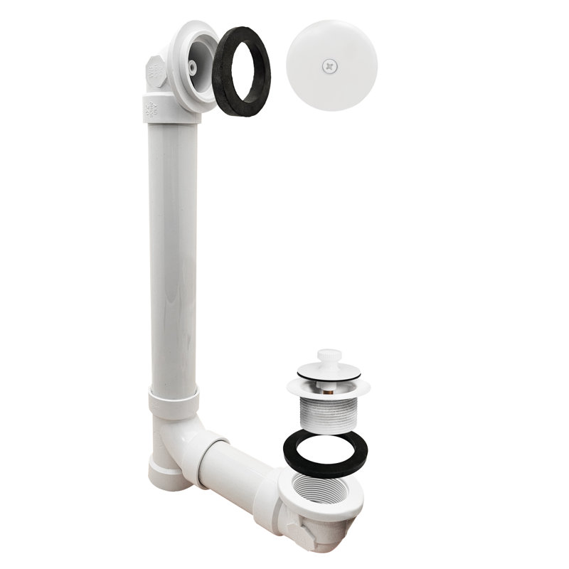 1-1/2" x 12" PVC Twist & Close Bathtub Leg Drain Assembly with Two-Hole Overflow, Powder Coat White, One-hole