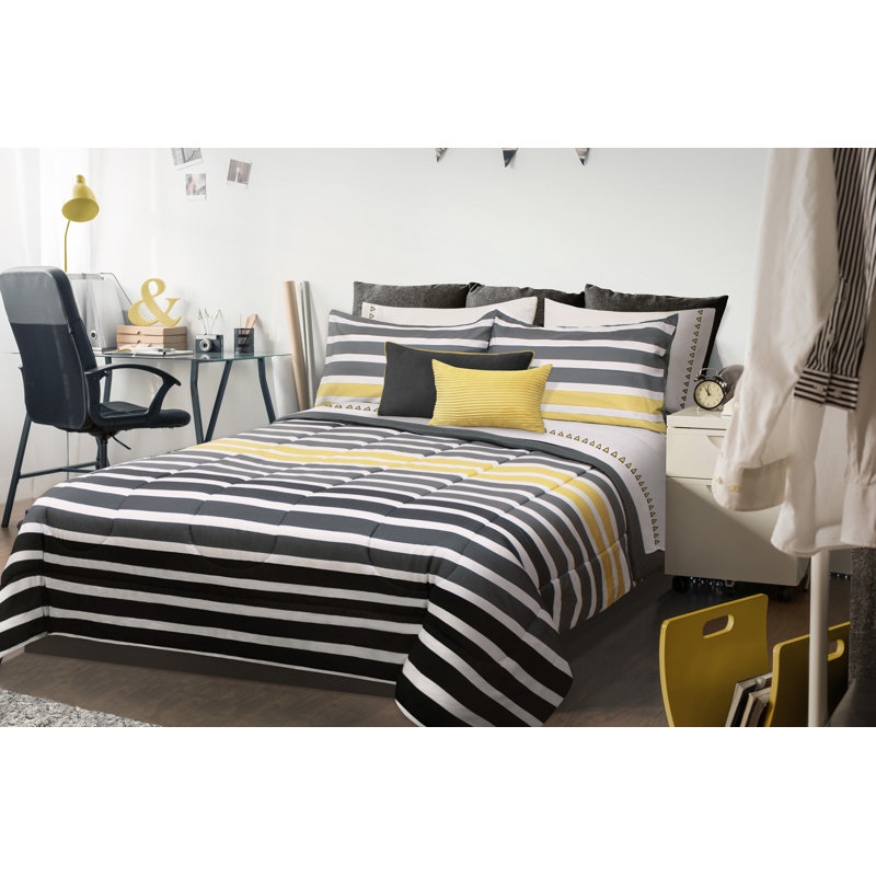 Ensemble d'édredon réversible à rayures Sauro, Édredon grand + 2 taies décoratives