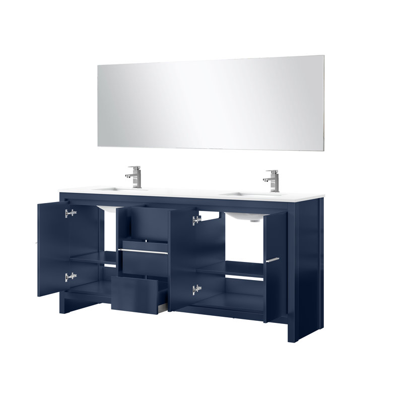 Ensemble de miroir et de meuble-lavabo double l 72 po x P 20 po Lafarre, Marine, Quartz blanc
