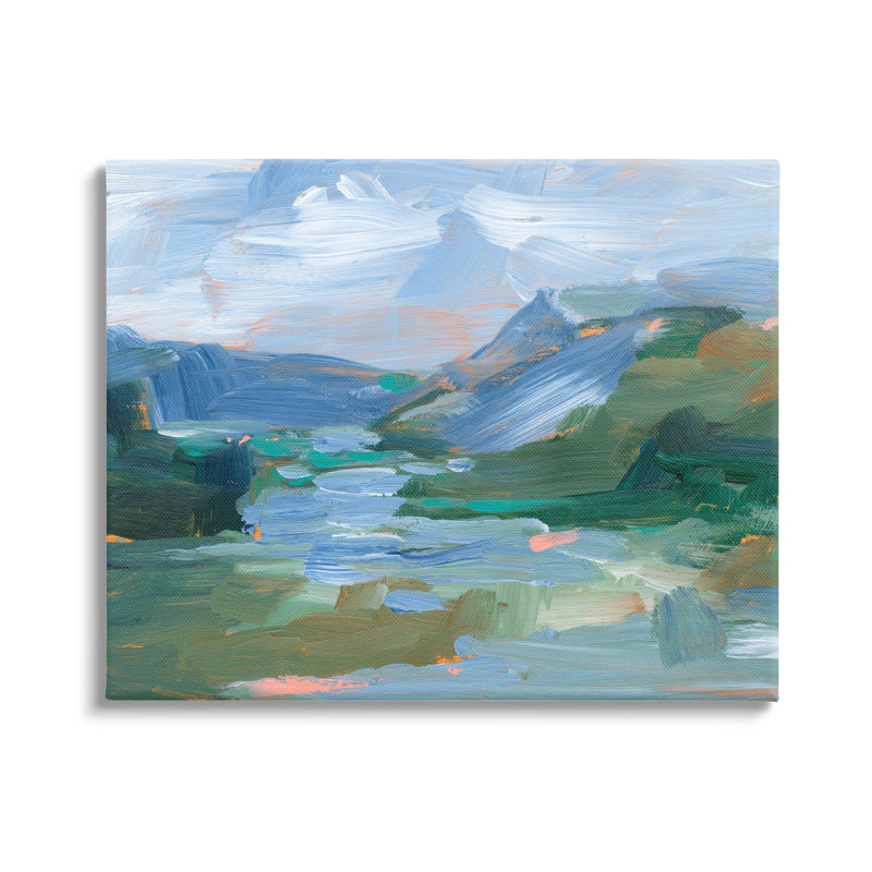 Rivière à travers les montagnes, scène abstraite, art mural sur toile par Ethan Harper, L 20 po x H 16 po