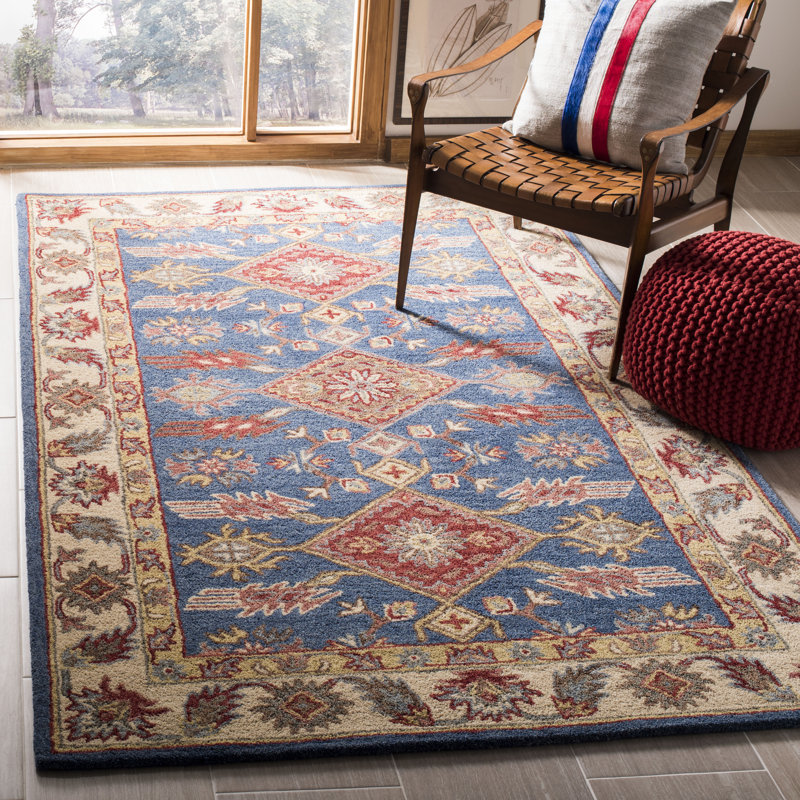Antiquity Hand Tufted Wool/Cotton Oriental Rug in Beige/Blue, Rectangle 5' x 8'