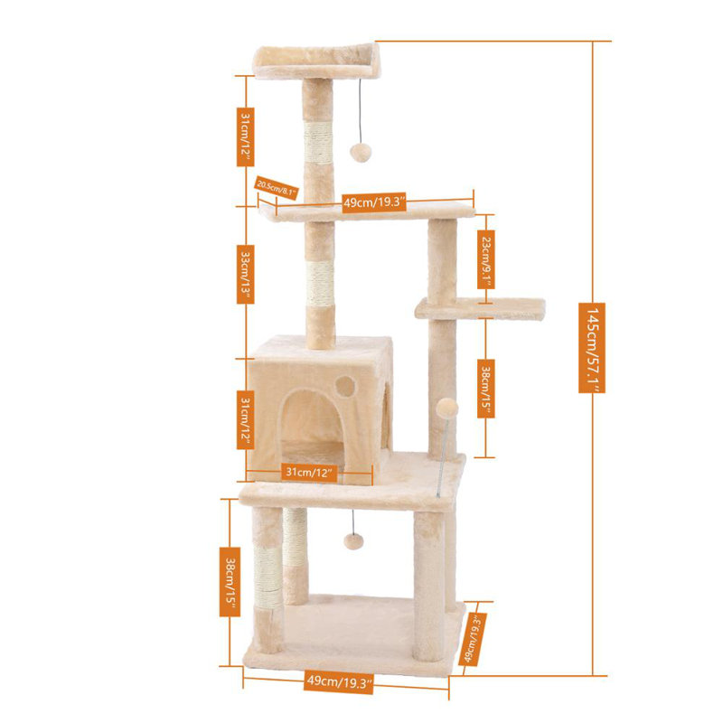 53.5'' Light Gray Sisal Cat Tree Condo with Scratching Posts
