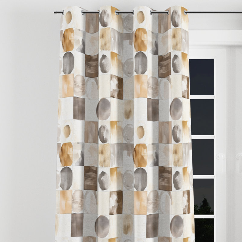 Patchwork Curtain panels - Country Farmhouse Beige And Brown Neutral Mix Quilt Grommet Curtain - 1 Panel, 52" W x 90" L