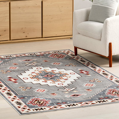 Lynx Southwestern SplashGuard Machine Washable Area Rug