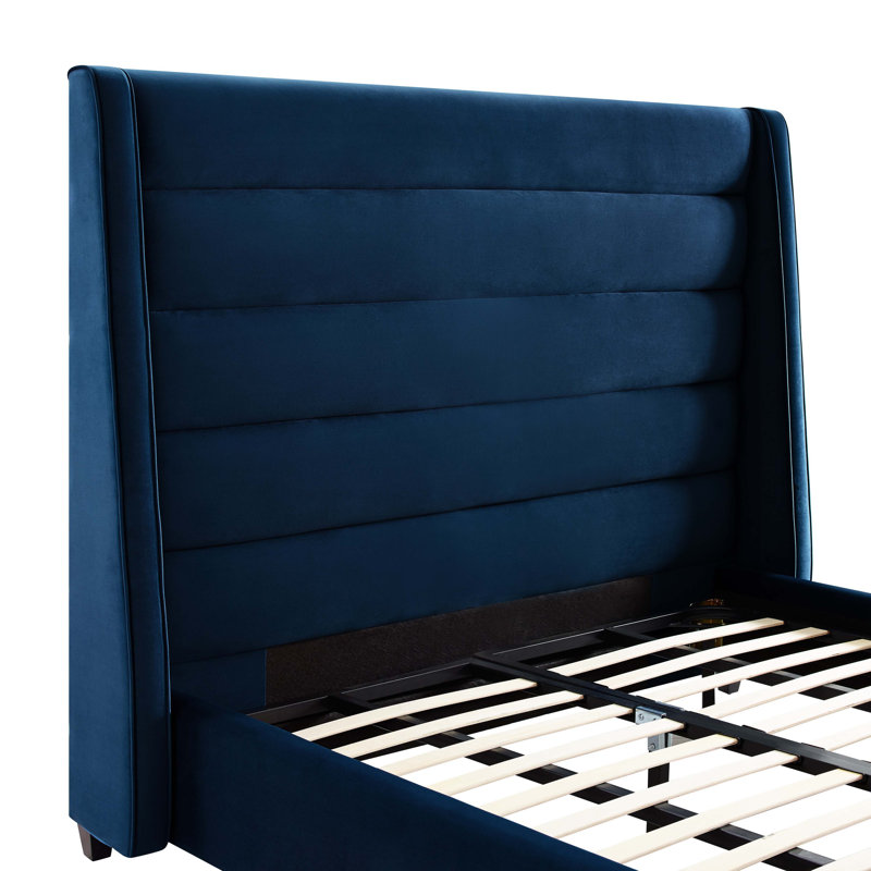 Lit plateforme tapissier Lohmann, Grand, Bleu marine