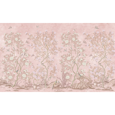 Blush Garden Birds and Blossom Tree Wallpaper