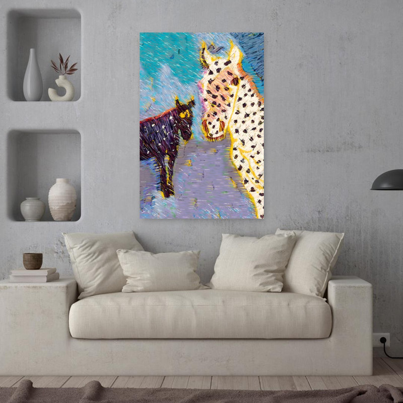 Art mural abstrait cheval tacheté et poulain