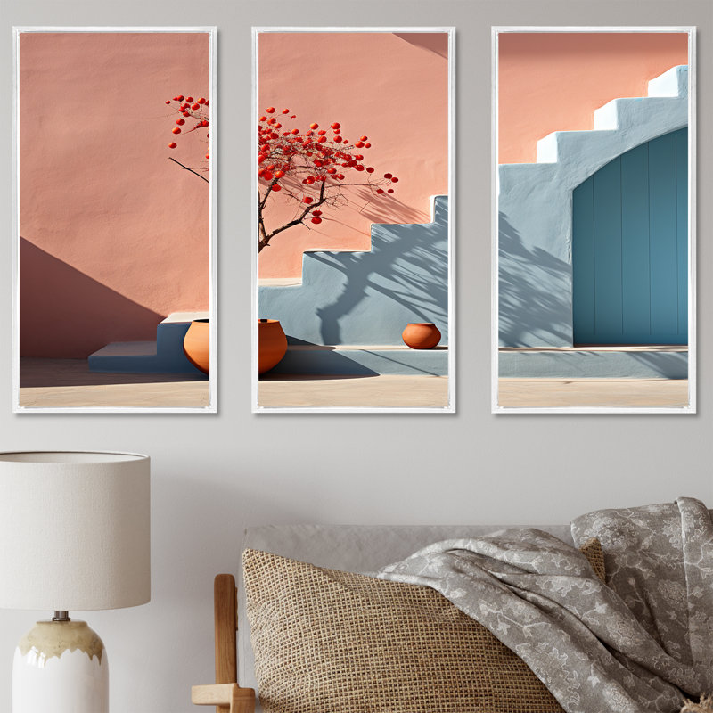 Bleu et pêche, minimalisme, formes, harmonie, ensemble d'art mural sur toile, minimalisme, H 28 po x l 36 po x P 1 po